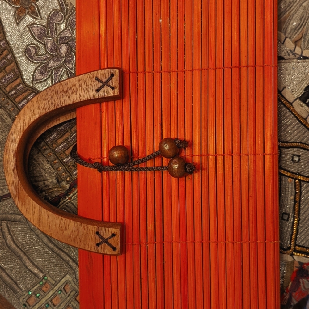 Vintage orange bamboo wood handle clutch